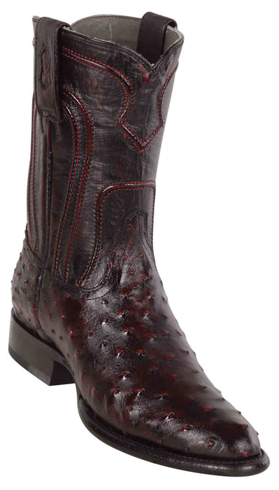 690318 LOS ALTOS BOOTS OSTRICH ROPER BLACK CHERRY | Genuine Leather Vaquero Boots and Cowboy Hats | Zapateria Guadalajara | Authentic Mexican Western Wear