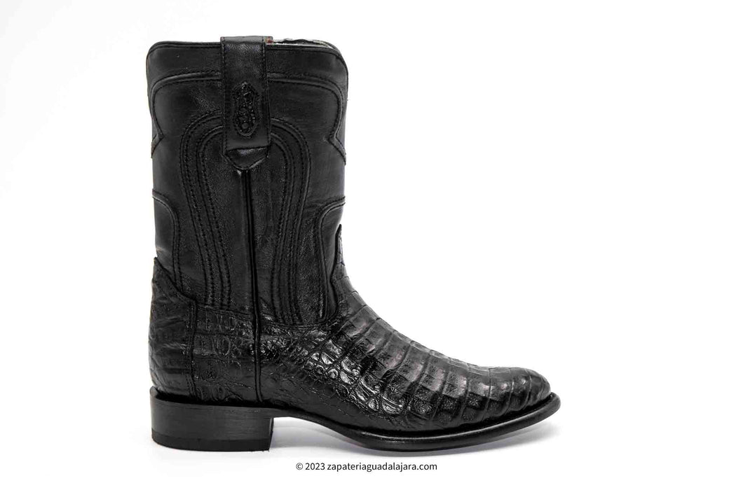 Men's Caiman Belly Roper Black Leather Boot-698205 | Genuine Leather ...