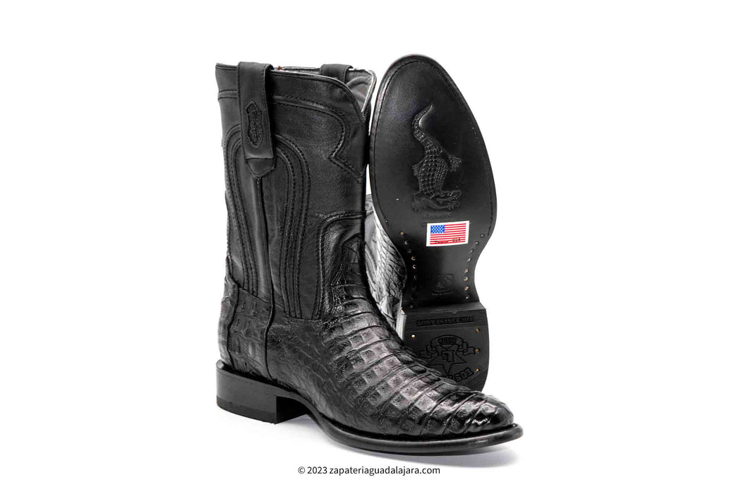 Men's Caiman Belly Roper Black Leather Boot-698205 | Genuine Leather ...