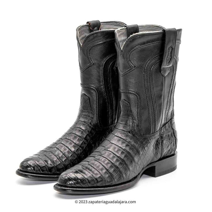 Men's Caiman Belly Roper Black Leather Boot-698205 | Genuine Leather ...