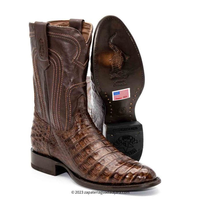 698207 MEN LOS ALTOS BOOTS CAIMAN BELLY ROPER BROWN LEATHER BOOT ...