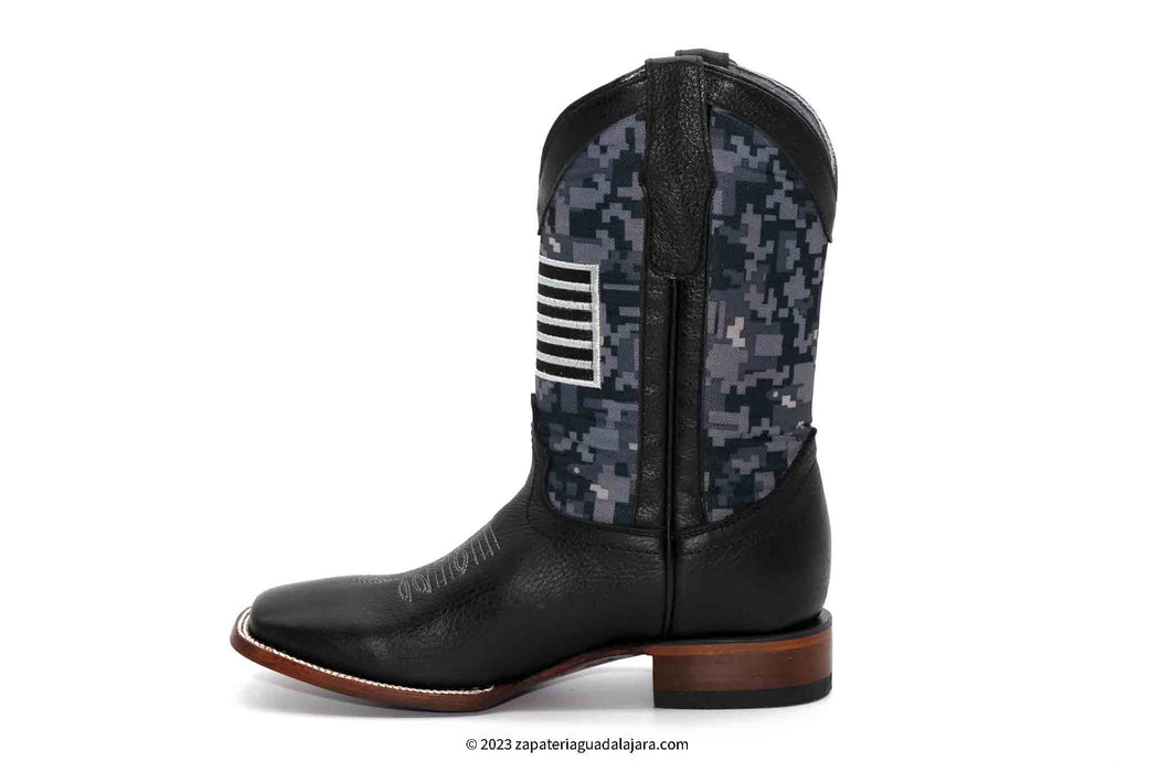 72B2705 WIDE SQUARE TOE GRISLY BLACK | Genuine Leather Vaquero Boots and Cowboy Hats | Zapateria Guadalajara | Authentic Mexican Western Wear