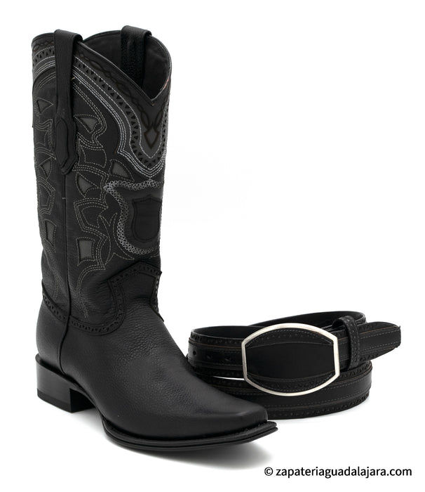 LA-762705 NARROW SQUARE TOE GRISLY BLACK | Genuine Leather Vaquero Boots and Cowboy Hats | Zapateria Guadalajara | Authentic Mexican Western Wear