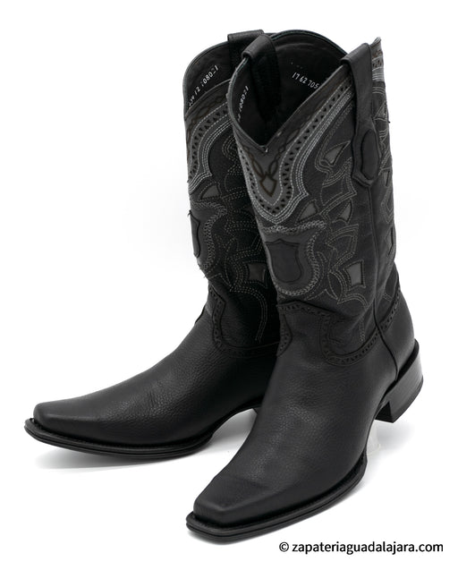 LA-762705 NARROW SQUARE TOE GRISLY BLACK | Genuine Leather Vaquero Boots and Cowboy Hats | Zapateria Guadalajara | Authentic Mexican Western Wear