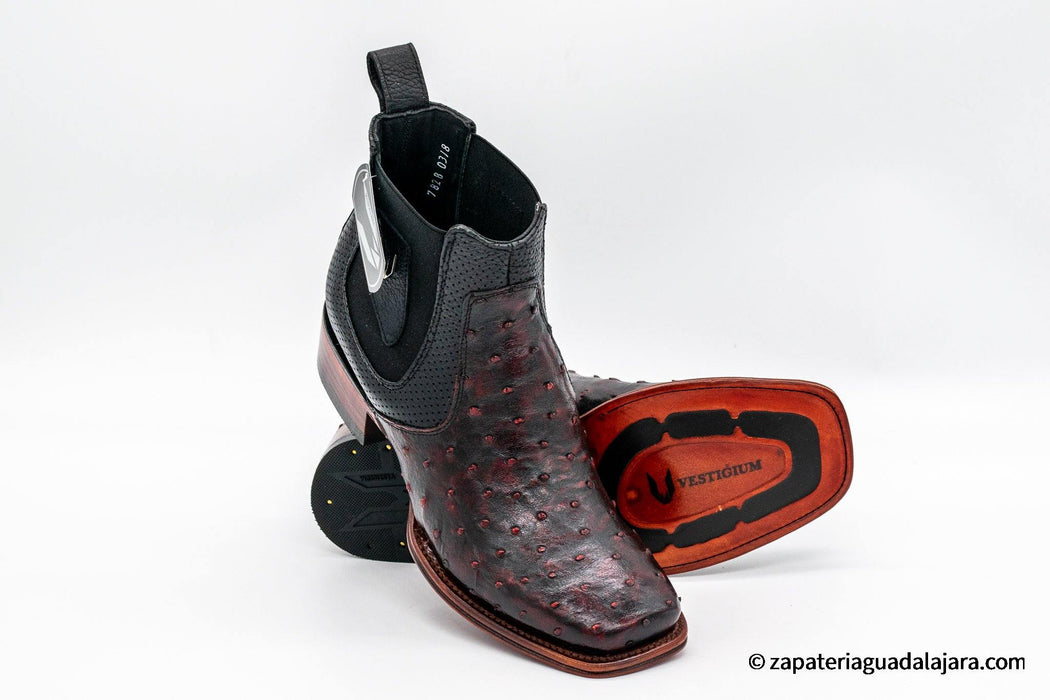 VESTIGIUM 782B0316 OSTRICH BLACK CHERRY | Genuine Leather Vaquero Boots and Cowboy Hats | Zapateria Guadalajara | Authentic Mexican Western Wear
