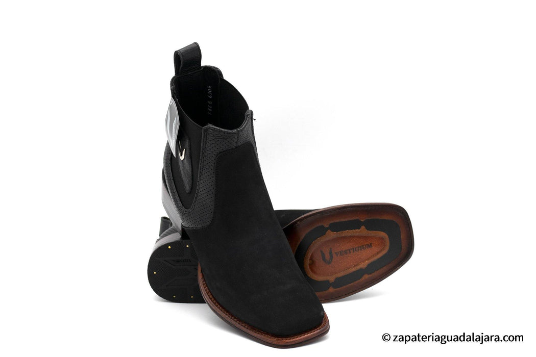 VESTIGIUM 782B6305 WIDE SQUARE TOE NOBUCK BLACK | Genuine Leather Vaquero Boots and Cowboy Hats | Zapateria Guadalajara | Authentic Mexican Western Wear