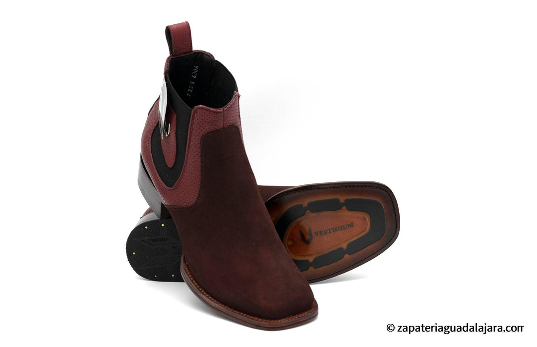 VESTIGIUM 782B6306 WIDE SQUARE TOE NOBUCK BURGUNDY | Genuine Leather Vaquero Boots and Cowboy Hats | Zapateria Guadalajara | Authentic Mexican Western Wear