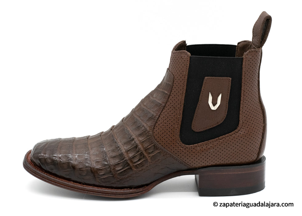 VESTIGIUM 782B8216 WIDE SQUARE TOE CAIMAN BELLY FADED BROWN | Genuine Leather Vaquero Boots and Cowboy Hats | Zapateria Guadalajara | Authentic Mexican Western Wear