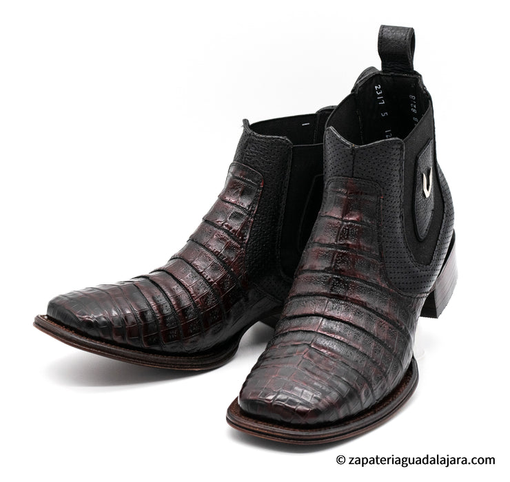 VESTIGIUM 782B8218 WIDE SQUARE TOE CAIMAN BELLY BLACK CHERRY | Genuine Leather Vaquero Boots and Cowboy Hats | Zapateria Guadalajara | Authentic Mexican Western Wear