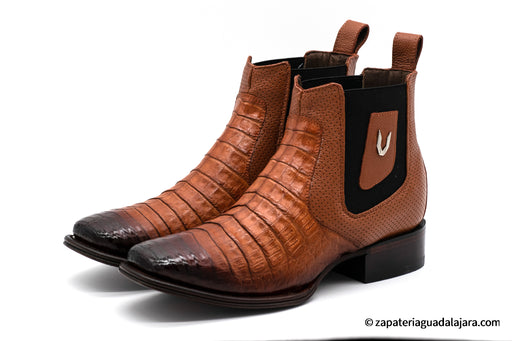 VESTIGIUM 782B8218 WIDE SQUARE TOE CAIMAN BELLY FADED COGNAC | Genuine Leather Vaquero Boots and Cowboy Hats | Zapateria Guadalajara | Authentic Mexican Western Wear