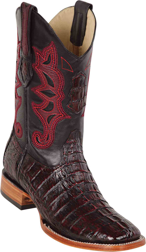 8220118 LOS ALTOS BOOTS WIDE SQUARE TOE CAIMAN TAIL BLACK CHERRY | Genuine Leather Vaquero Boots and Cowboy Hats | Zapateria Guadalajara | Authentic Mexican Western Wear