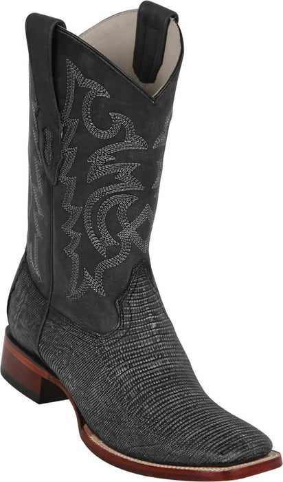 8220774 LOS ALTOS BOOTS WIDE SQUARE TOE TEJU SANDED BLACK | Genuine Leather Vaquero Boots and Cowboy Hats | Zapateria Guadalajara | Authentic Mexican Western Wear