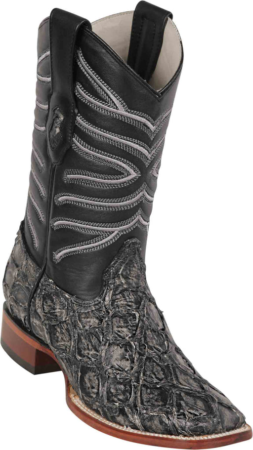 8221081 LOS ALTOS BOOTS WIDE SQUARE TOE PIRARUCU RUSTIC BLACK | Genuine Leather Vaquero Boots and Cowboy Hats | Zapateria Guadalajara | Authentic Mexican Western Wear