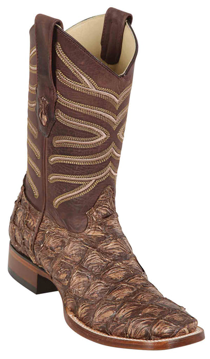 8221085 LOS ALTOS BOOTS WIDE SQUARE TOE PIRARUCU RUSTIC BROWN | Genuine Leather Vaquero Boots and Cowboy Hats | Zapateria Guadalajara | Authentic Mexican Western Wear