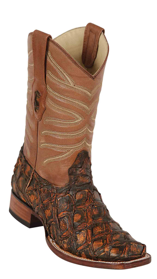 8221088 LOS ALTOS BOOTS WIDE SQUARE TOE PIRARUCU RUSTIC COGNAC | Genuine Leather Vaquero Boots and Cowboy Hats | Zapateria Guadalajara | Authentic Mexican Western Wear
