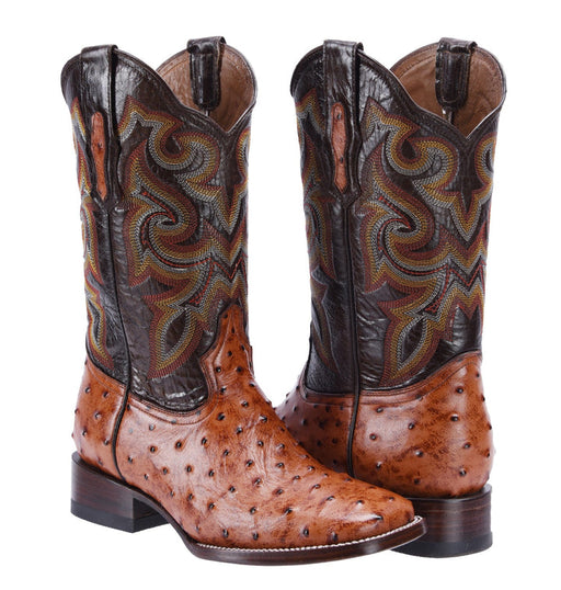 WIDE SQUARE TOE OSTRICH PRINT COGNAC | Genuine Leather Vaquero Boots and Cowboy Hats | Zapateria Guadalajara | Authentic Mexican Western Wear