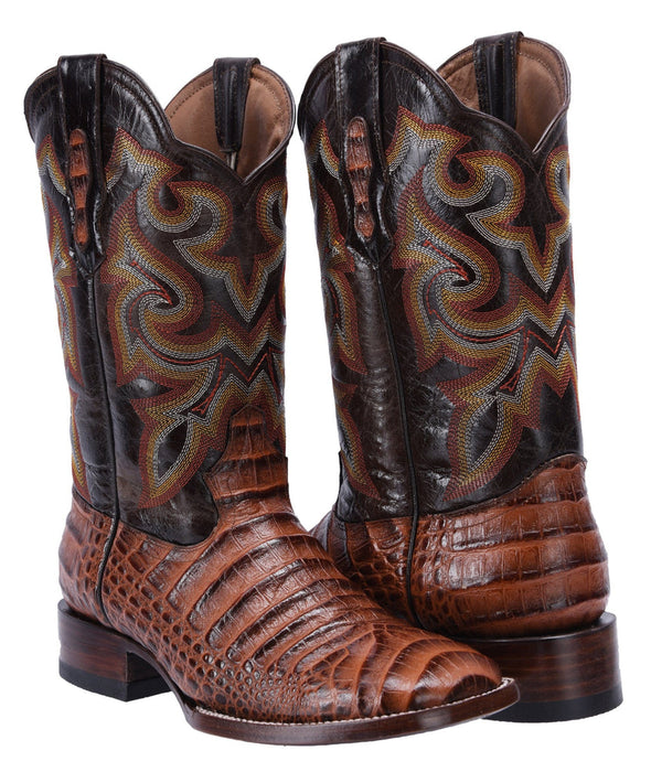 WIDE SQUARE TOE BELLY PRINT COGNAC | Genuine Leather Vaquero Boots and Cowboy Hats | Zapateria Guadalajara | Authentic Mexican Western Wear