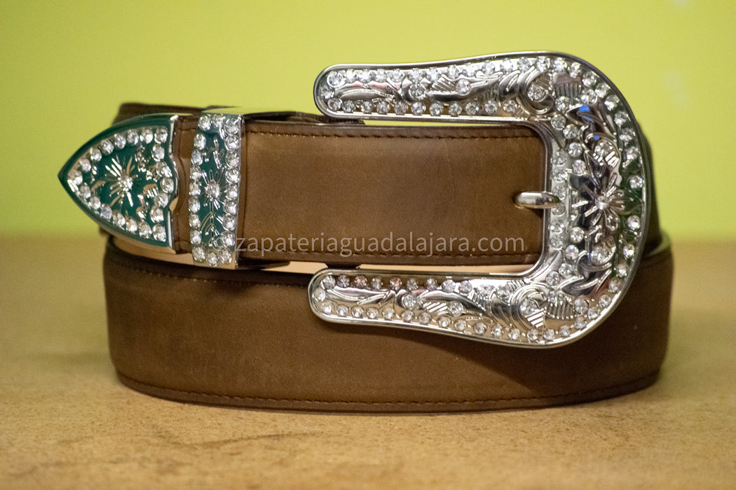 BL-1002 WOMEN LEATHER BELT DIAMOND BUCLE CRAZY BROWN | Genuine Leather Vaquero Boots and Cowboy Hats | Zapateria Guadalajara | Authentic Mexican Western Wear