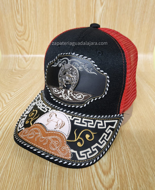 GORRAS CHARRAS BLACK/RED (varied designs) | Genuine Leather Vaquero Boots and Cowboy Hats | Zapateria Guadalajara | Authentic Mexican Western Wear