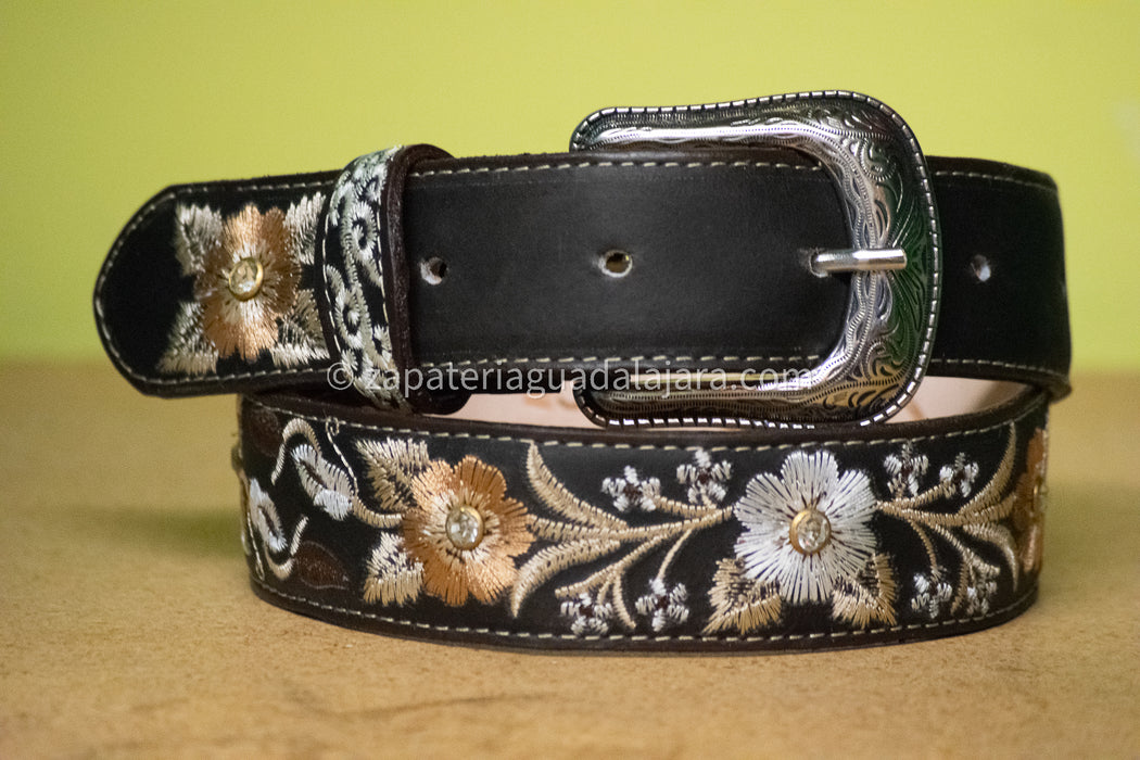 BL-1004 WOMEN BELT EMBROIDERED CRAZY BROWN | Genuine Leather Vaquero Boots and Cowboy Hats | Zapateria Guadalajara | Authentic Mexican Western Wear