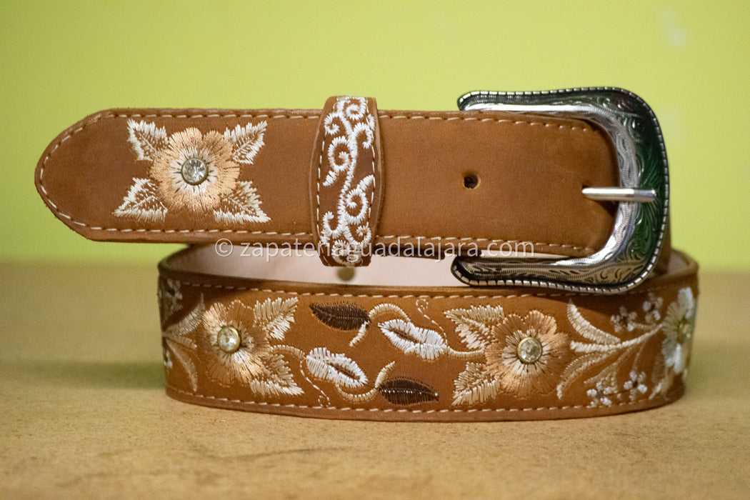 BL-1004 WOMEN BELT EMBROIDERED CRAZY TAN