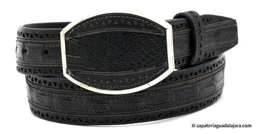 2C24U8205 CAIMAN BELLY LASER BELT BLACK | Genuine Leather Vaquero Boots and Cowboy Hats | Zapateria Guadalajara | Authentic Mexican Western Wear