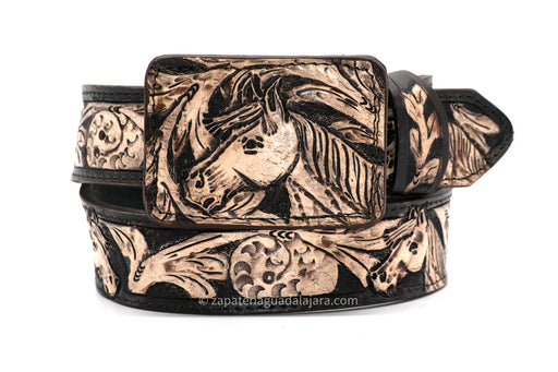 HAND TOOLED BELT HORSE BROWN | Genuine Leather Vaquero Boots and Cowboy Hats | Zapateria Guadalajara | Authentic Mexican Western Wear