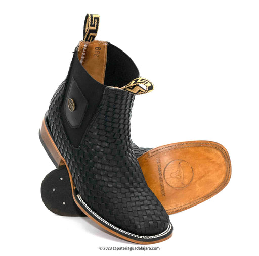 H423105 WIDE SQUARE TOE PETATILLO BLACK | Genuine Leather Vaquero Boots and Cowboy Hats | Zapateria Guadalajara | Authentic Mexican Western Wear