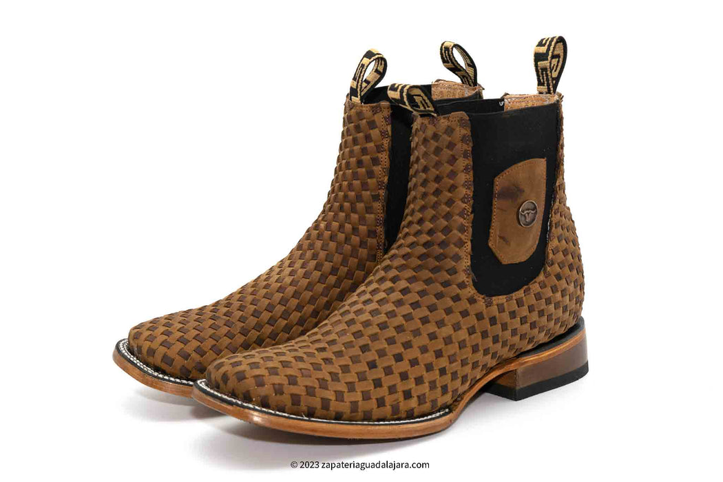 H423133 WIDE SQUARE TOE PETATILLO TAN-CHOCO | Genuine Leather Vaquero Boots and Cowboy Hats | Zapateria Guadalajara | Authentic Mexican Western Wear