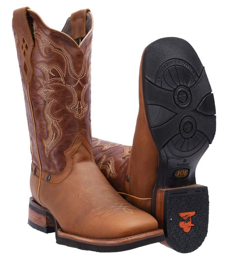 JB822 WIDE SQUARE TOE TAN CRAZY | Genuine Leather Vaquero Boots and Cowboy Hats | Zapateria Guadalajara | Authentic Mexican Western Wear