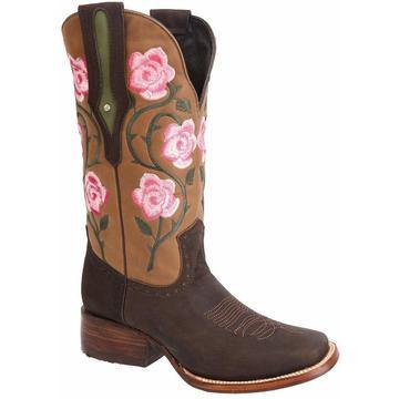 JB15-02 Brown Flowers | Genuine Leather Vaquero Boots and Cowboy Hats | Zapateria Guadalajara | Authentic Mexican Western Wear