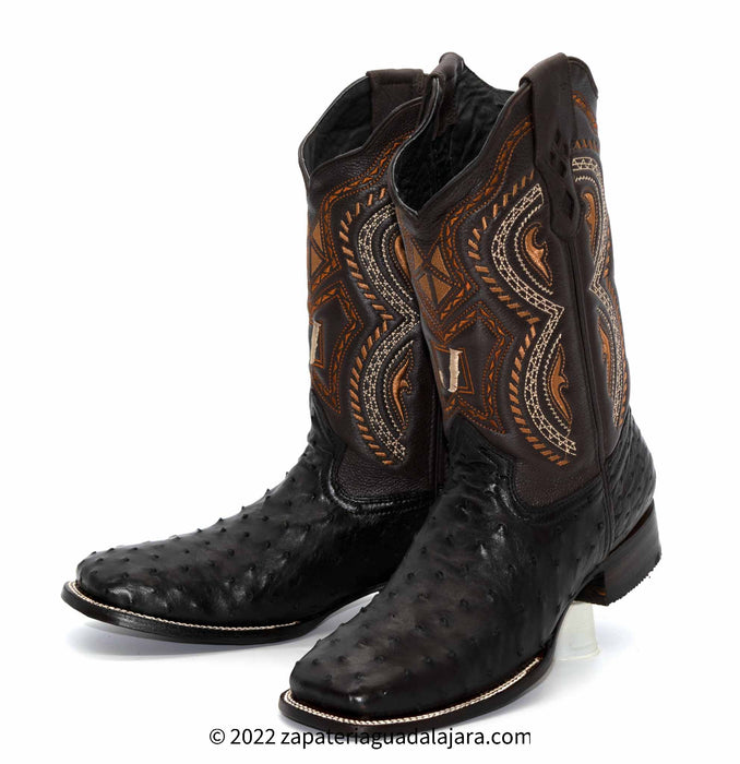 JB703 WIDE SQUARE TOE OSTRICH BROWN | Genuine Leather Vaquero Boots and Cowboy Hats | Zapateria Guadalajara | Authentic Mexican Western Wear