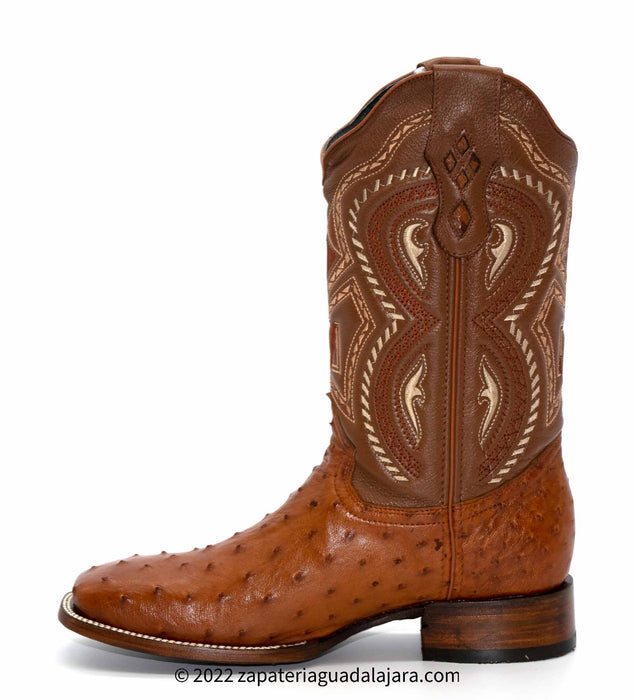 JB703 WIDE SQUARE TOE OSTRICH COGNAC | Genuine Leather Vaquero Boots and Cowboy Hats | Zapateria Guadalajara | Authentic Mexican Western Wear