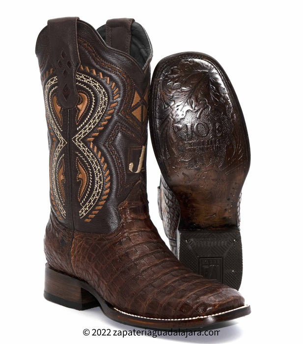 JB706 WIDE SQUARE TOE CAIMAN BELLY BROWN | Genuine Leather Vaquero Boots and Cowboy Hats | Zapateria Guadalajara | Authentic Mexican Western Wear