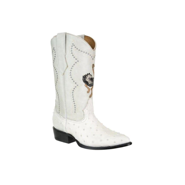 JB901 J Toe Boot Ostrich Print Leather Bone | Genuine Leather Vaquero Boots and Cowboy Hats | Zapateria Guadalajara | Authentic Mexican Western Wear