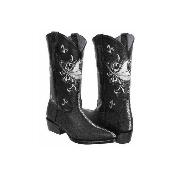 JB910 J Toe Stingray Print Leather Black | Genuine Leather Vaquero Boots and Cowboy Hats | Zapateria Guadalajara | Authentic Mexican Western Wear