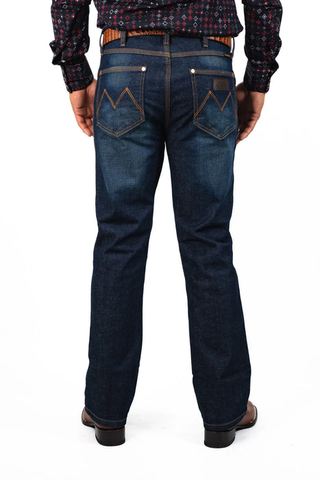 Men Dark Blue Classic Bootcut Premium Jeans | Genuine Leather Vaquero Boots and Cowboy Hats | Zapateria Guadalajara | Authentic Mexican Western Wear