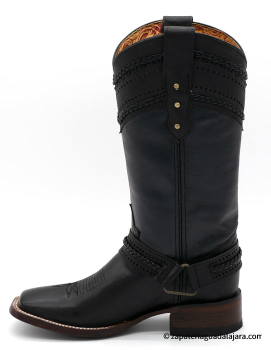 Q3224205 WIDE SQUARE TOE COW LEATHER BLACK | Genuine Leather Vaquero Boots and Cowboy Hats | Zapateria Guadalajara | Authentic Mexican Western Wear