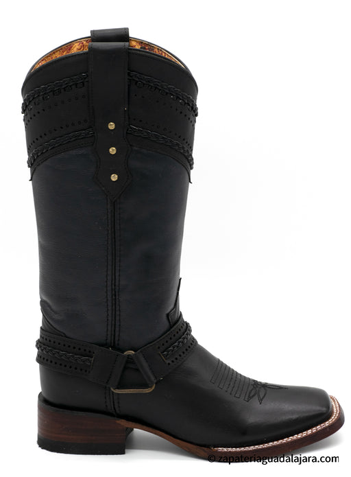 Q3224205 WIDE SQUARE TOE COW LEATHER BLACK | Genuine Leather Vaquero Boots and Cowboy Hats | Zapateria Guadalajara | Authentic Mexican Western Wear