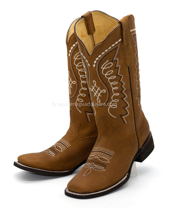 Q322N6251 WOMEN WIDE SQUARE TOE GRASSO HONEY | Genuine Leather Vaquero Boots and Cowboy Hats | Zapateria Guadalajara | Authentic Mexican Western Wear