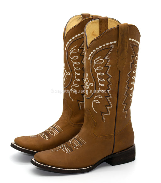 Q322N6251 WOMEN WIDE SQUARE TOE GRASSO HONEY | Genuine Leather Vaquero Boots and Cowboy Hats | Zapateria Guadalajara | Authentic Mexican Western Wear