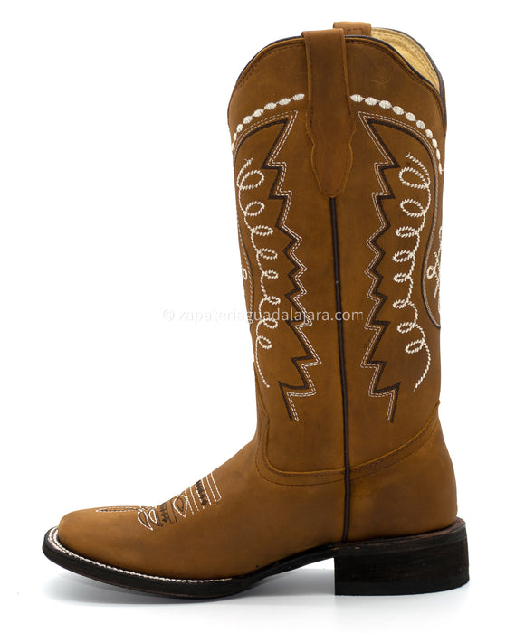 Q322N6251 WOMEN WIDE SQUARE TOE GRASSO HONEY | Genuine Leather Vaquero Boots and Cowboy Hats | Zapateria Guadalajara | Authentic Mexican Western Wear