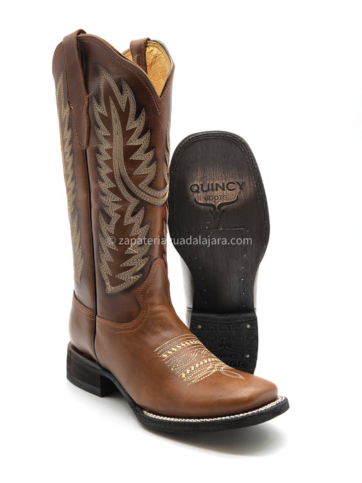 Q322N8307 WOMEN WIDE SQUARE TOE GRASSO BROWN | Genuine Leather Vaquero Boots and Cowboy Hats | Zapateria Guadalajara | Authentic Mexican Western Wear