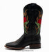 WOMEN'S WIDE SQUARE TOE RED ROSES BLACK LEATHER BOOT -Q322R6205 ...