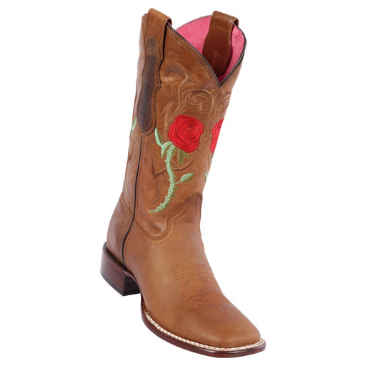 Q322R2751 WOMEN WIDE SQUARE TOE COW LEATHER HONEY | Genuine Leather Vaquero Boots and Cowboy Hats | Zapateria Guadalajara | Authentic Mexican Western Wear