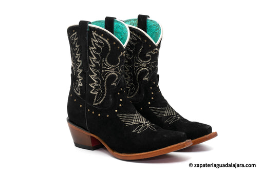 Q34B6305 WOMEN SNIP-TOE SUEDE COW HAIR LEATHER BLACK BOOT | Genuine Leather Vaquero Boots and Cowboy Hats | Zapateria Guadalajara | Authentic Mexican Western Wear