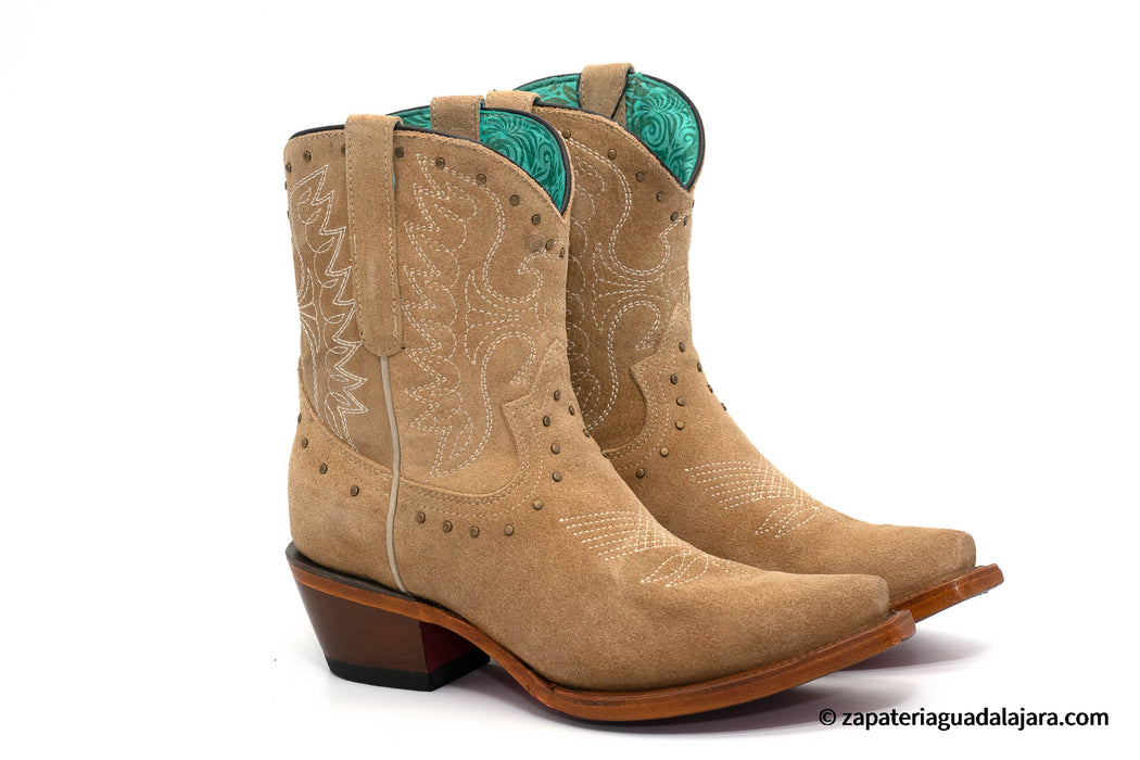 Q34B6359 WOMEN SNIP-TOE SUEDE LEATHER TABACCO BOOT | Genuine Leather Vaquero Boots and Cowboy Hats | Zapateria Guadalajara | Authentic Mexican Western Wear