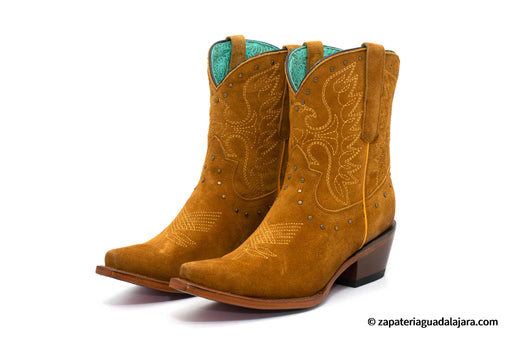 Q34B6331 WOMEN SNIP-TOE SUEDE LEATHER TAN BOOT | Genuine Leather Vaquero Boots and Cowboy Hats | Zapateria Guadalajara | Authentic Mexican Western Wear