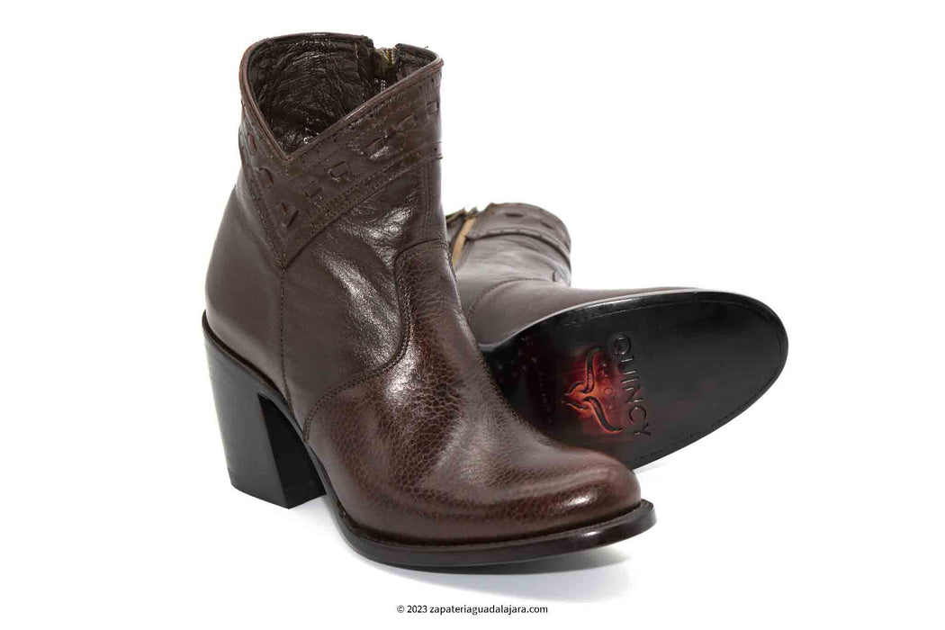 Women Oval Toe Short Boot Bown Lamb Leather - Q39B1607 Women Oval Toe Short Boot Bown Lamb Leather - Q39B1607