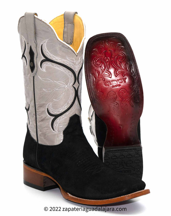 Q8226305 WIDE SQUARE TOE SUEDE LEATHER BLACK | Genuine Leather Vaquero Boots and Cowboy Hats | Zapateria Guadalajara | Authentic Mexican Western Wear